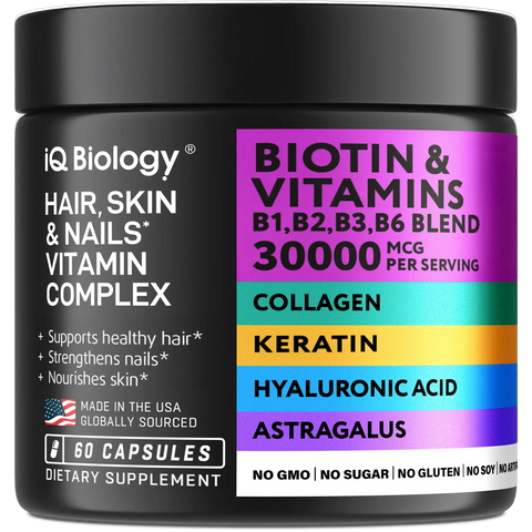 Biotin 10,000 mcg with Keratin, Collagen & Hyaluronic Acid