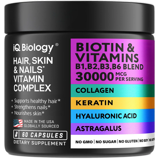 Biotin 10,000 mcg with Keratin, Collagen & Hyaluronic Acid